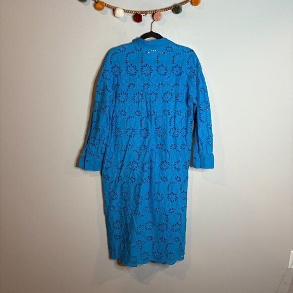 Anthropologie dRA bright blue eyelet embroidered long button down dress - Picture 5 of 5